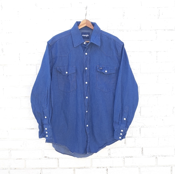 Wrangler Western Pearl Snap Shirt Denim - Picture 1 of 8